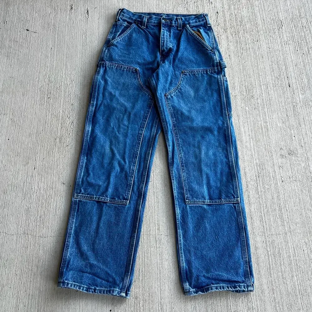 Carhartt denim blue jean double knee work wear carpenter pants